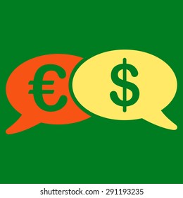 Banking Transactions icon from Commerce Set. Vector style: bicolor flat symbol, orange and yellow colors, rounded angles, green background.