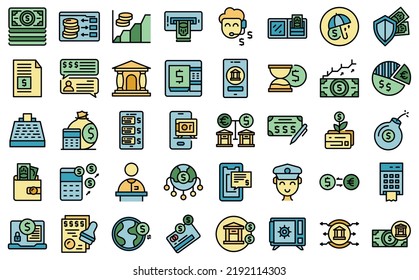 Banking transactions icons set outline vector. Financial bank. Online money