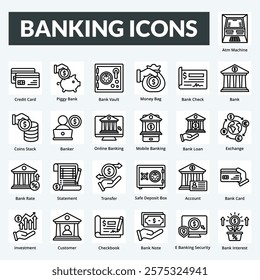 banking vector line icon set