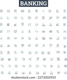 Banking vector line icons set. Banking, finance, savings, investments, deposits, loans, credit illustration outline concept symbols and signs