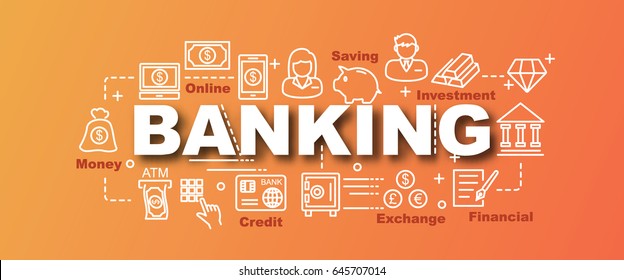 banking vector trendy banner design concept  modern style and thin line art banking icons gradient colors background