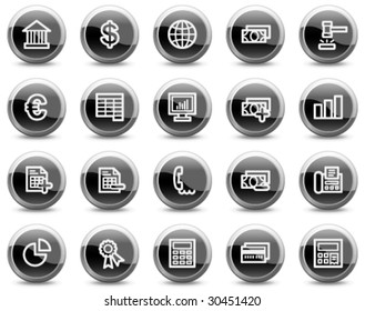 Banking-Web-Symbole, Reihen mit schwarz glänzenden Kreisen