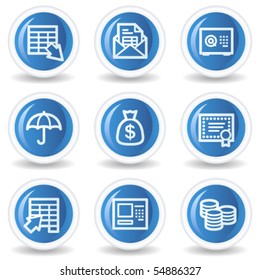Iconos web bancarios, botones de círculo brillante azul