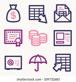 Banking web icons, finance and money, business symbols, coin and cash, vector stock signs