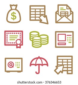 Banking web icons, finance and money, business symbols, coin and cash, vector stock signs