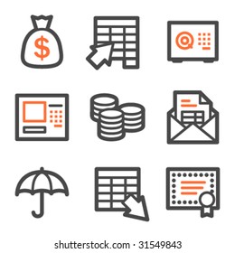Banking web icons, orange and gray contour series