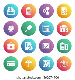 Banking white icons on color buttons.