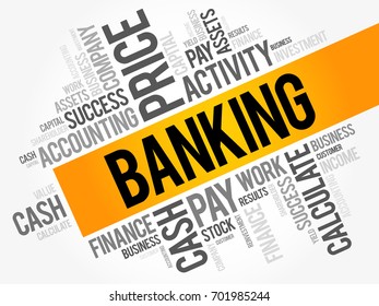 Banking word cloud collage, business concept background
