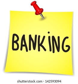 Banking Word on a Note Paper with pin on white background