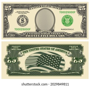 Banknote Of 25 Dollars. Fictional Obverse And Reverse In The Style Of Old US Paper Money. Chief Hollow Horn Bear