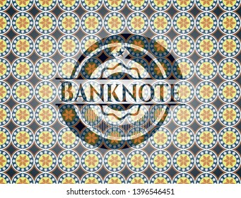 Banknote arabic badge background. Arabesque decoration.
