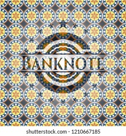Banknote arabic style badge. Arabesque decoration.