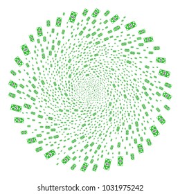 Banknote curl motion. Object cycle organized from randomized banknote symbols. Vector illustration style is flat iconic symbols.