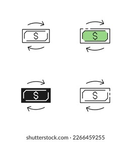 Banknote with currency exchange sign vector icon in line style, glyph, Lineal color. Finance, money and online banking sign