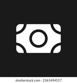 Banknote dark mode glyph ui icon. Paper money and cash. Economic exchange. User interface design. White silhouette symbol on black space. Solid pictogram for web, mobile. Vector isolated illustration