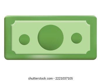 Banknote dollar green cash. Money saving, exchange, finance and budget concept. 3d vector icon. Cartoon minimal style. Vector illustration. 3D Illustration