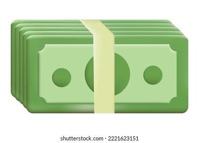 Banknote Dollar grün Bargeld. Konzept für Geldsparen, Austausch, Finanzen und Haushalt. 3D-Vektorsymbol. Cartoon minimaler Stil. Vektorgrafik. 3D-Illustration