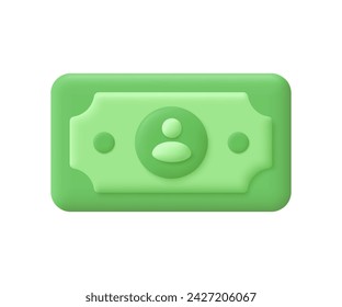 Banknote dollar with no face user avatar, green cash. Money saving, exchange, finance and budget concept. 3d vector icon. Cartoon minimal style.