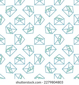 Banknote in Envelope vector Money Bribe concept seamless pattern in outline style