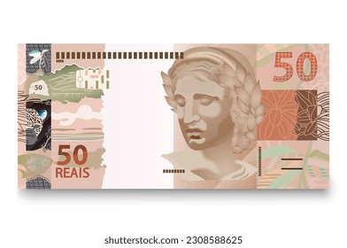 Banknote of fifty Brazilian money. Brazilian real. Vector illustration.