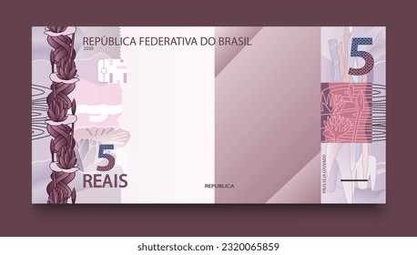 Banknote of five Brazilian money. Brazilian real. Vector illustration.