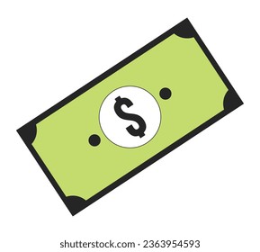 Banknote flat line color isolated vector object. Paper money. Editable clip art image on white background. Simple outline cartoon spot illustration for web design