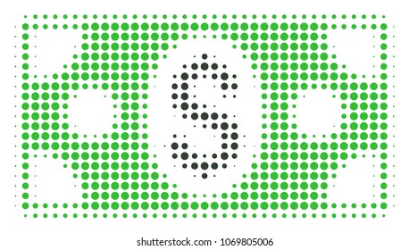 Banknote halftone vector pictogram. Illustration style is dotted iconic Banknote icon symbol on a white background. Halftone texture is round dots.