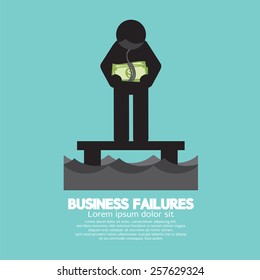 Banknote Hang On Man's Neck Business Failures Concept Vector Illustration