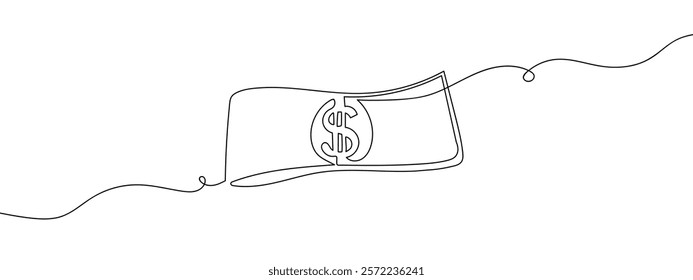 The banknote has a US dollar symbol in the middle line art vector business illustration with transparent background.