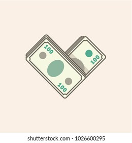 banknote heart. love money vector illustration