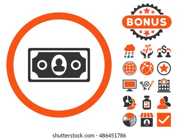 Banknote icon with bonus symbols. Vector illustration style is flat iconic bicolor symbols, orange and gray colors, white background.