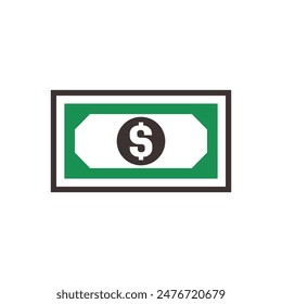 Banknote icon with dollar symbol, made in color style.