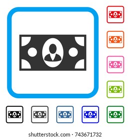 Banknote icon. Flat grey iconic symbol in a blue rounded square. Black, gray, green, blue, red, orange color additional versions of Banknote vector. Designed for web and application UI.