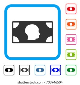 Banknote icon. Flat grey pictogram symbol in a light blue rounded rectangle. Black, gray, green, blue, red, orange color versions of Banknote vector. Designed for web and app user interface.