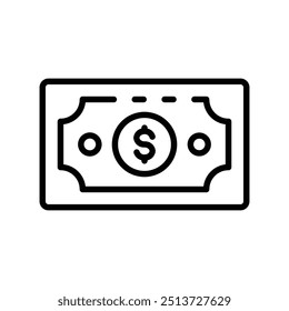 banknote icon. Outline style design isolated on white background