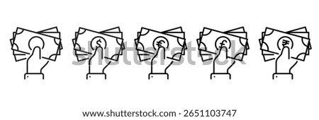Banknote Icon Set With Different Currencies