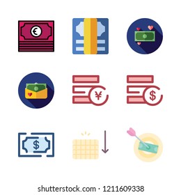 banknote icon set. vector set about money, yen and dollar icons set.