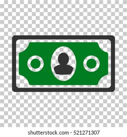 Banknote icon. Vector pictograph style is a flat symbol, color, chess transparent background. Designed for software and web interface toolbars and menus.