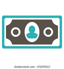 Banknote icon. Vector style is bicolor flat iconic symbol with rounded angles, grey and cyan colors, white background.