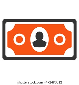 Banknote icon. Vector style is bicolor flat iconic symbol with rounded angles, orange and gray colors, white background.