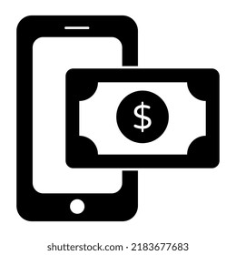 Billete dentro del smartphone, icono del dinero móvil