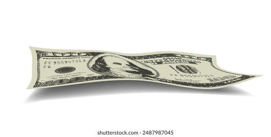 Un billete yace sobre una superficie sobre un fondo blanco. Ilustración vectorial