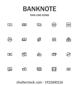 Banknote line icon set. Collection of modern signs for web design and mobile app. Finance pictograms. Black icon on white background. Collection of high-quality outline logo
