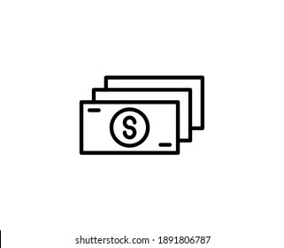 Icono de línea de billetes. Símbolo vectorial en estilo plano y a la moda sobre fondo blanco. Canto web para diseño.