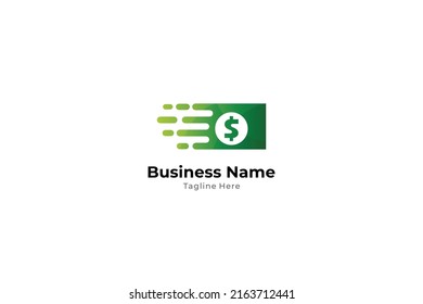 banknote logo with fast effect, financial company, economic sector, bank, payment application, green flat and simple concept