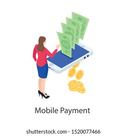 
Banknote with mobile phone, mobile payment concept.
