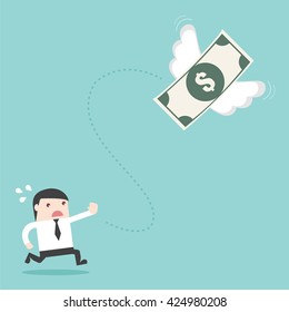 Banknote Money fly out of businessman. Flat design for business financial marketing banking advertisement web concept cartoon illustration.