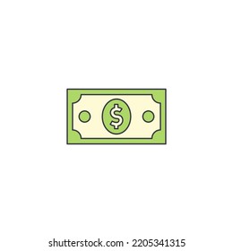 Banknote money icon in color, isolated on white background 