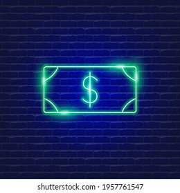 Banknote neon icon. Vector illustration for design website, advertising, promotion, banner. Finance concept.