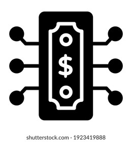 Billete con nodos, icono de red financiera